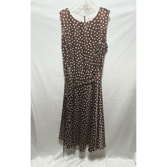 Jessica Howard Womens 24 Brown Polka Dot Maxi Dress with Belt - Picture 1 of 9